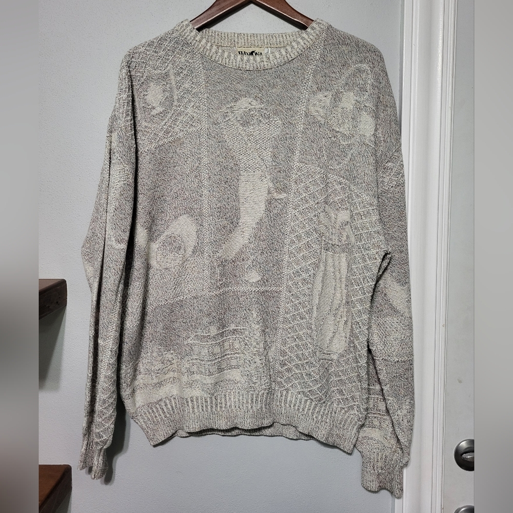 Vintage Winona Grandpacore Gray Golf Knit Novelty Sweater Men's Size XL - Picture 2 of 6